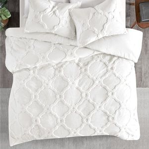 NIB Chenille Geometric Duvet King/California King 3~Piece Cotton Duvet Set white